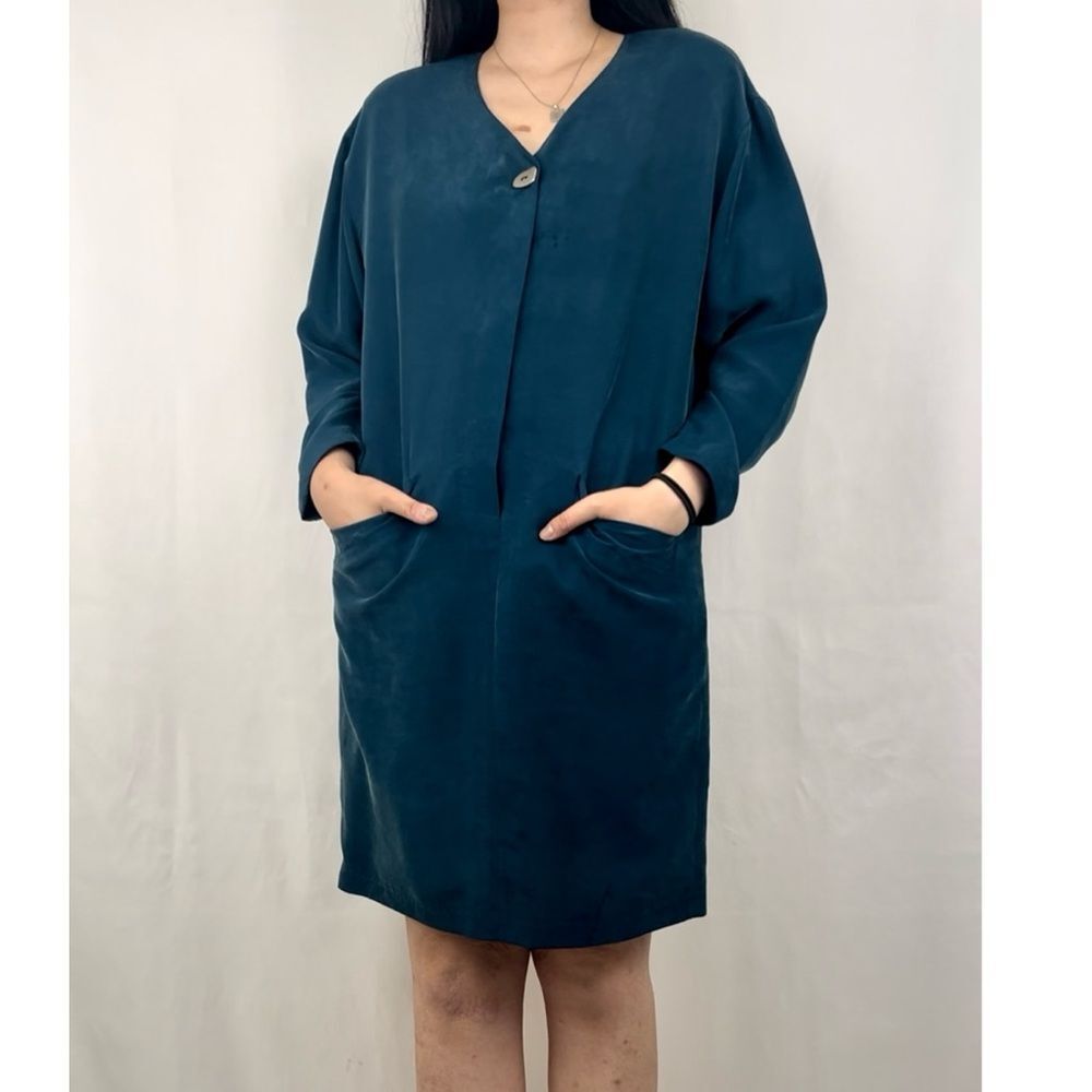 Vintage Jones New York Dark Blue Silk Shirt Dress
